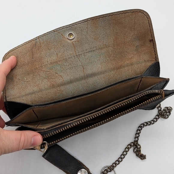 Black leather biker grunge goth chain wallet - Picture 5 of 9